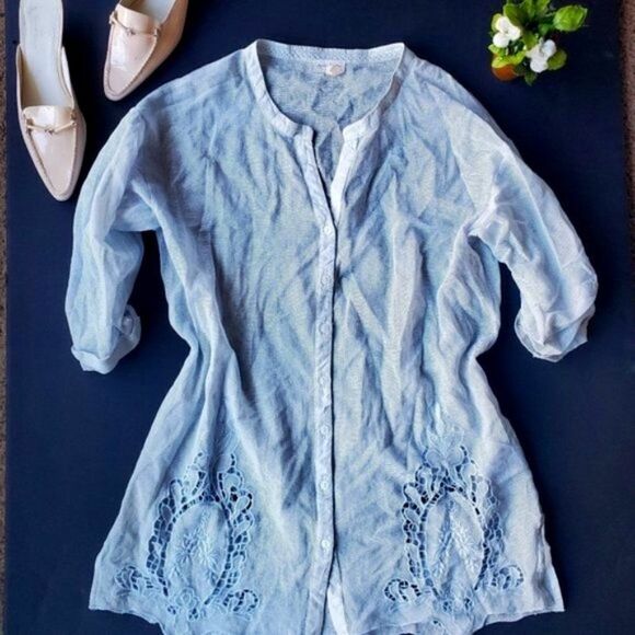 Anthropologie Blue Netted See Through Blouse - Picture 1 of 8